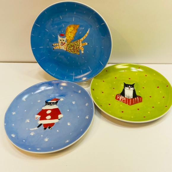 Anne Made Other - Anne Made Christmas Cat Plates Set Of 3 2004 Appetizer Dessert Replacement